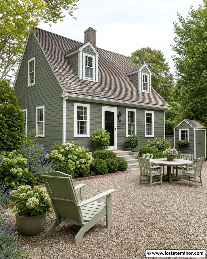 Moss Green Cape Cod With Gravel Garden - 30 Moss Green House Design With Backyard Ideas
