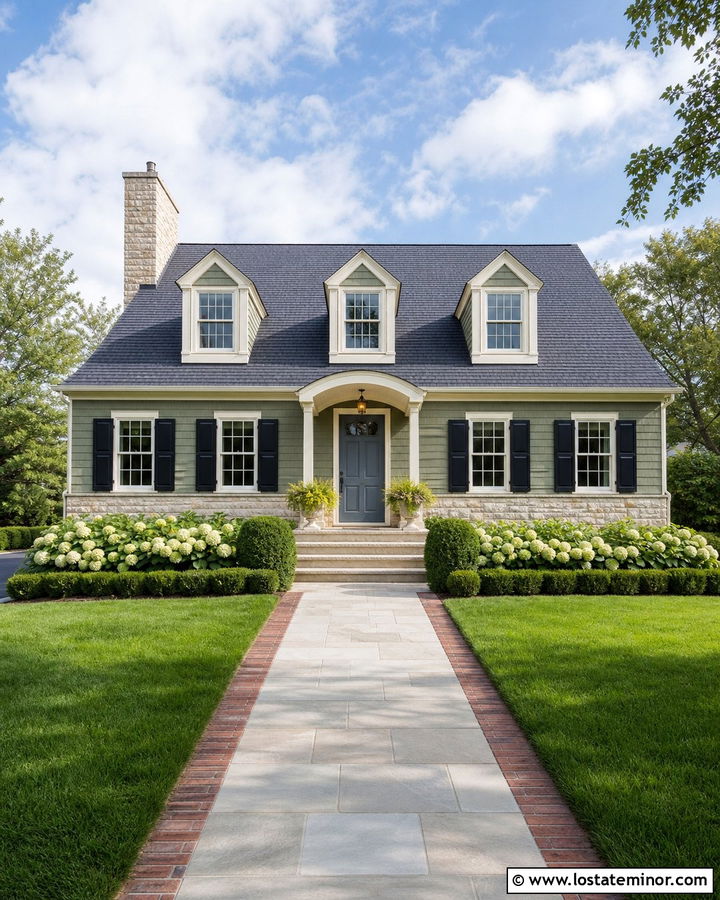 Moss Green Cape Cod With Light Limestone - 30 Moss Green House Design With Stone Accents Ideas