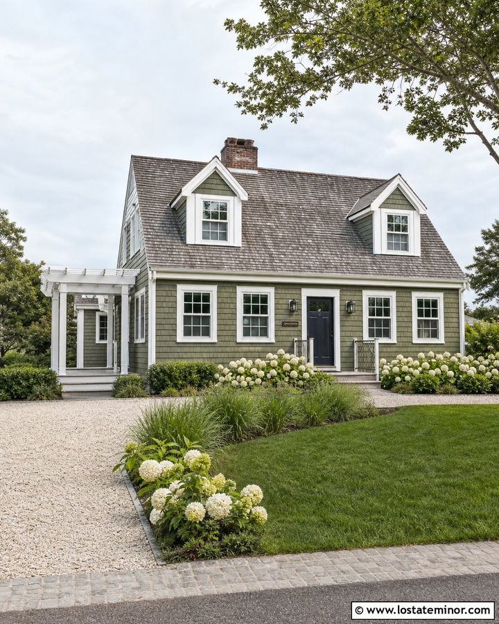 Moss Green Cape Cod With Side Pergola - 30 Moss Green House Design With Pergola Ideas