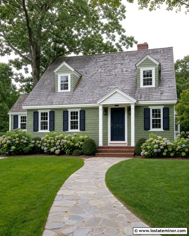 Moss Green Cape Cod With Small Portico - 30 Moss Green House Design With Portico Ideas