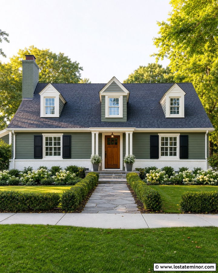 Moss Green Cape Cod With White Brick Wainscoting - 30 Moss Green House Design With Wainscoting Ideas
