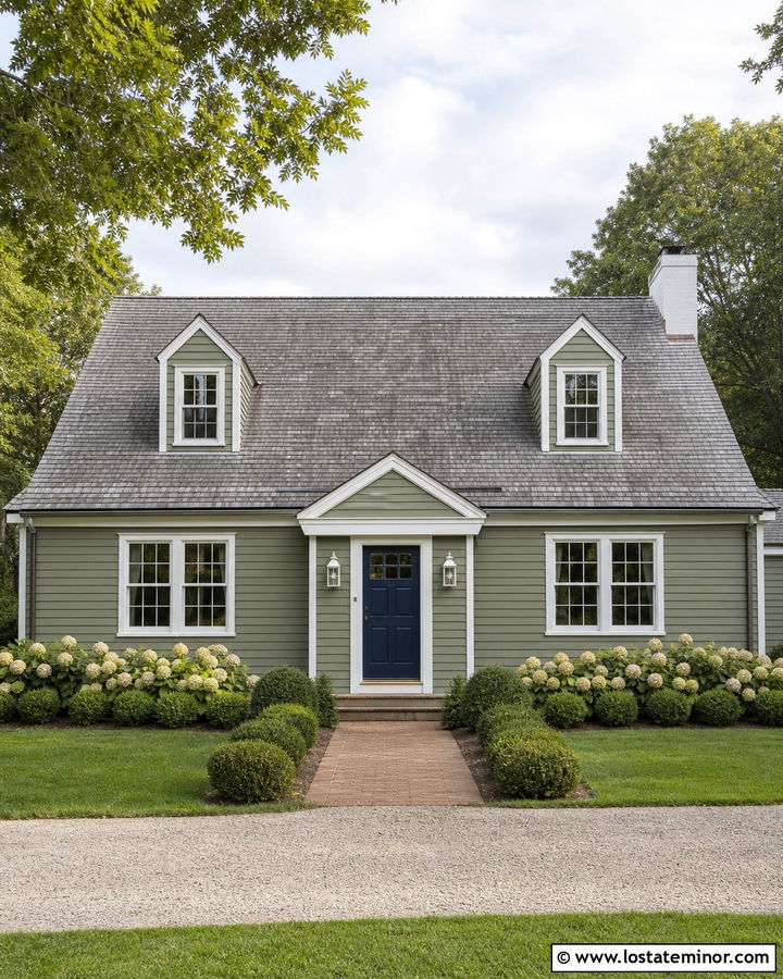 Moss Green Cape Cod With White Lantern Lights - 30 Moss Green House Design With Light Fixtures Ideas
