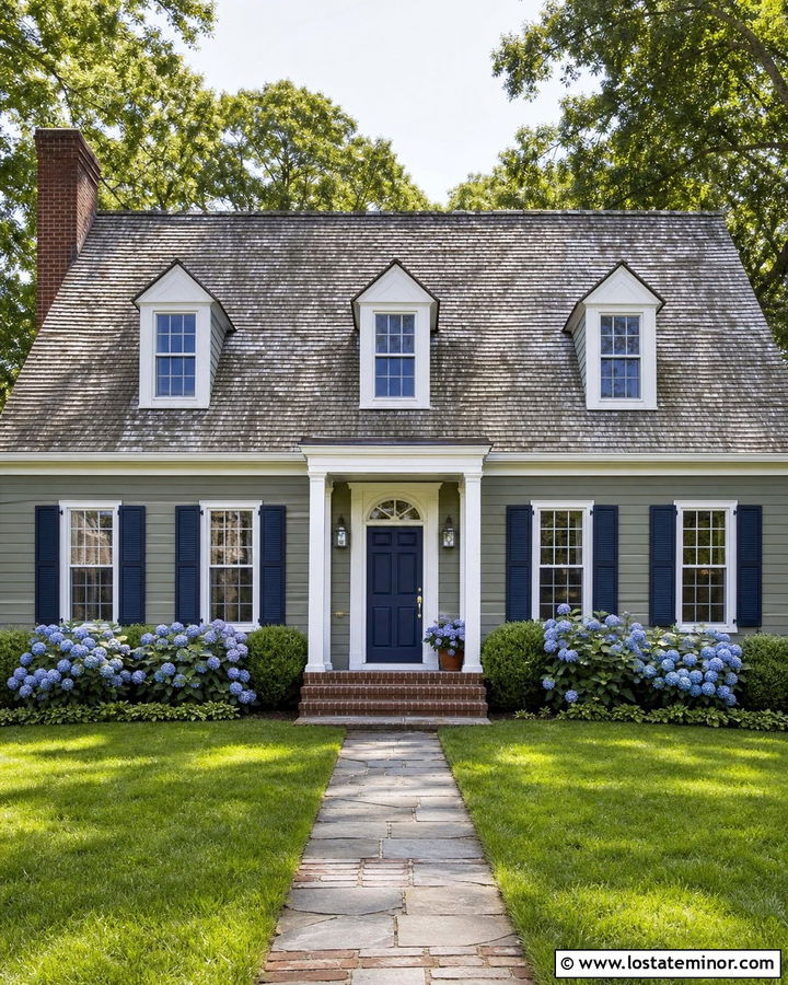 Moss Green Cape Cod With White Porch Columns - 30 Moss Green House Design With Porch Columns Ideas