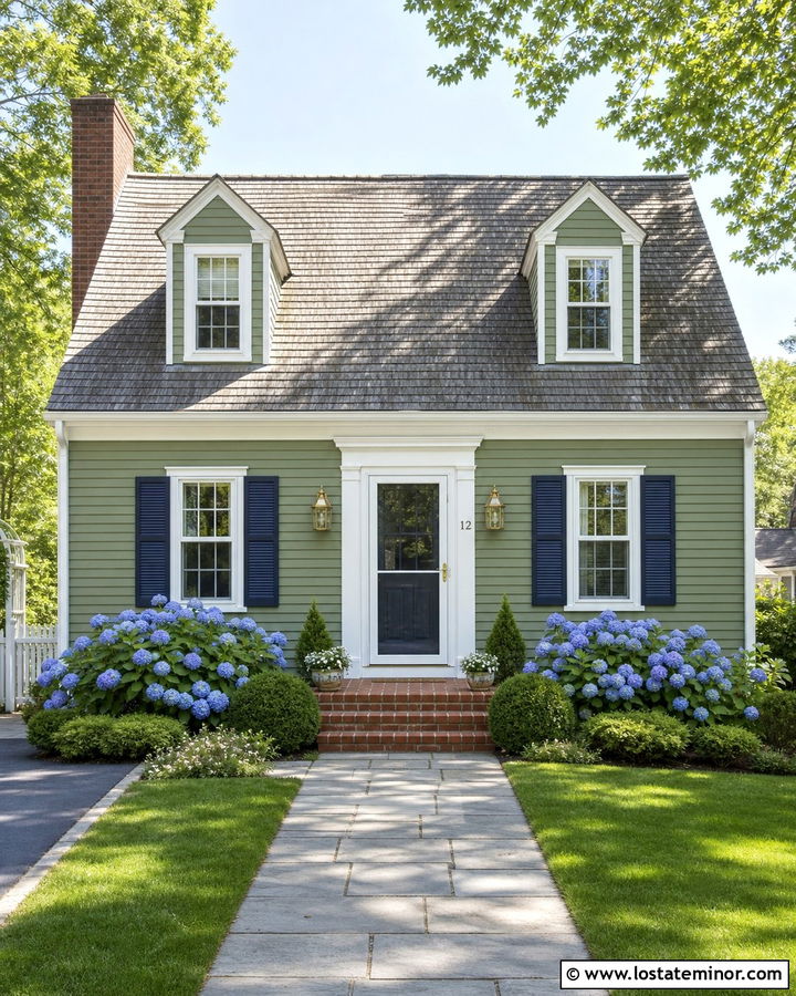 Moss Green Cape Cod With White Storm Door - 30 Moss Green House Design With Storm Door Ideas