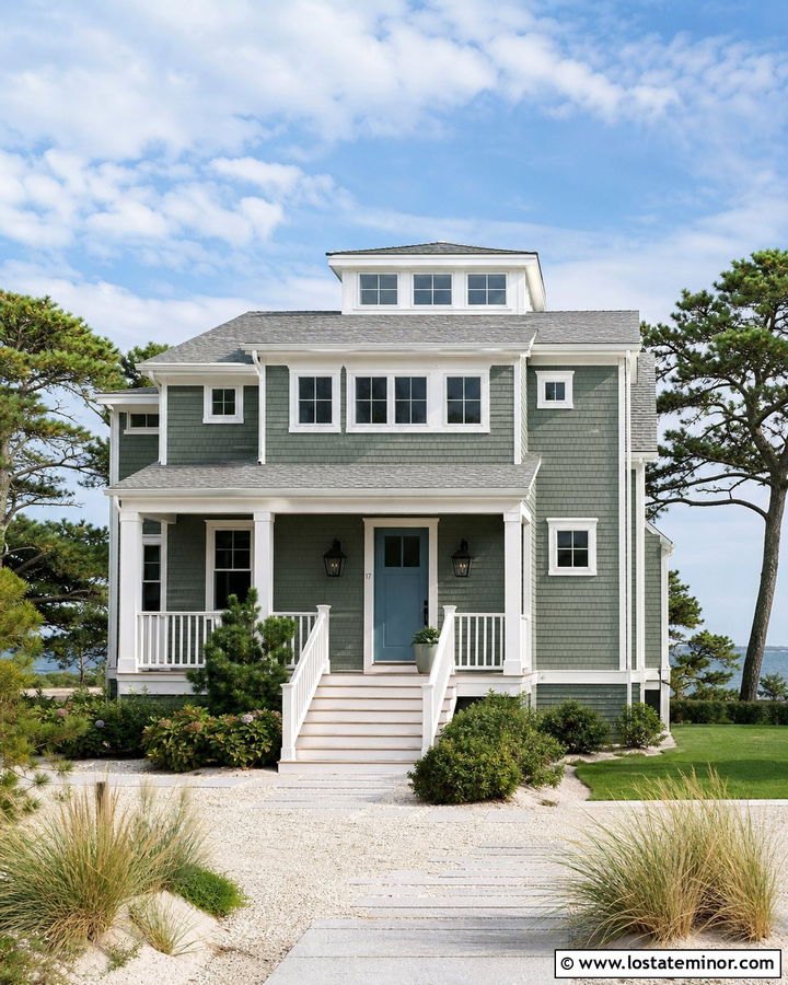 Moss Green Coastal House With Gray Shingles - 30 Moss Green House Design With Shingles Ideas