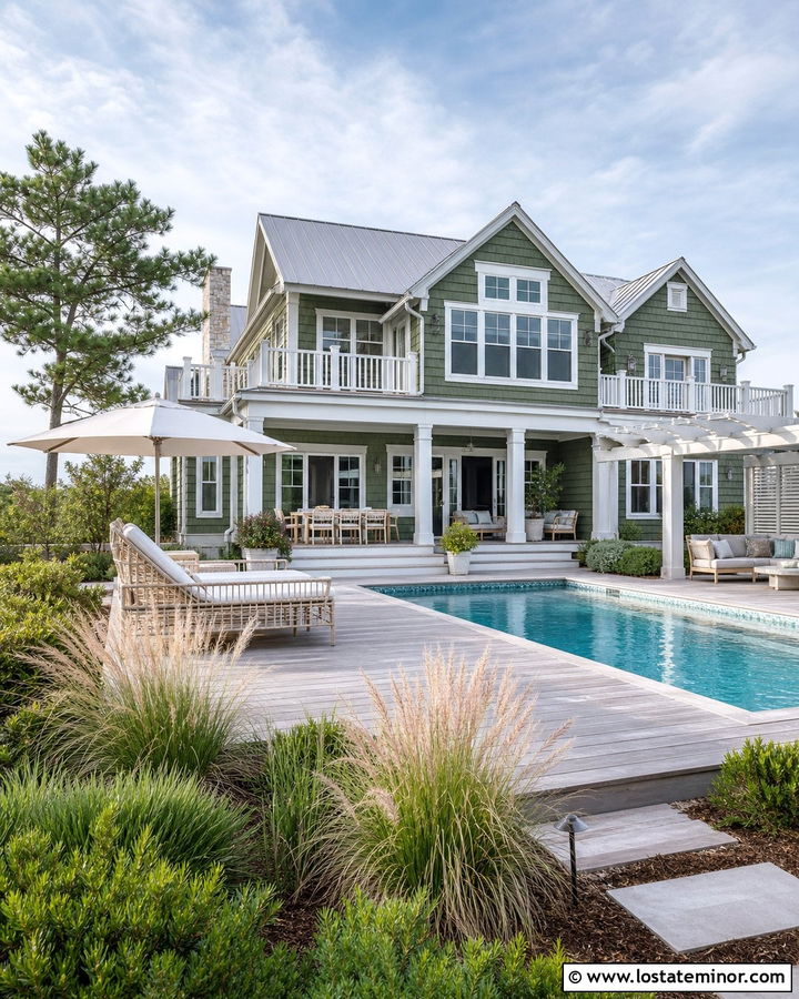 Moss Green Coastal House With Saltwater Pool - 30 Moss Green House Design With Swimming Pool Ideas