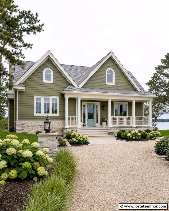 Moss Green Coastal House With White Limestone Wainscoting - 30 Moss Green House Design With Wainscoting Ideas