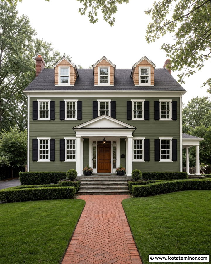 Moss Green Colonial House With Cedar Shake - 30 Moss Green House Design With Cedar Shake Ideas