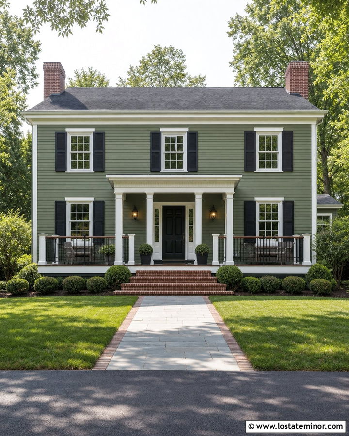 Moss Green Colonial House With Deck - 30 Moss Green House Design With Deck Ideas