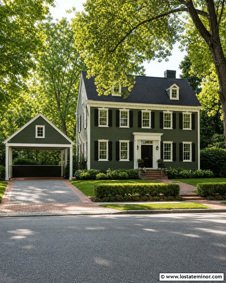 Moss Green Colonial House With Detached Carport - 30 Moss Green House Design With Carport Ideas