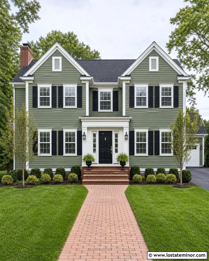 Moss Green Colonial House With Gables - 30 Moss Green House Design With Gables Ideas