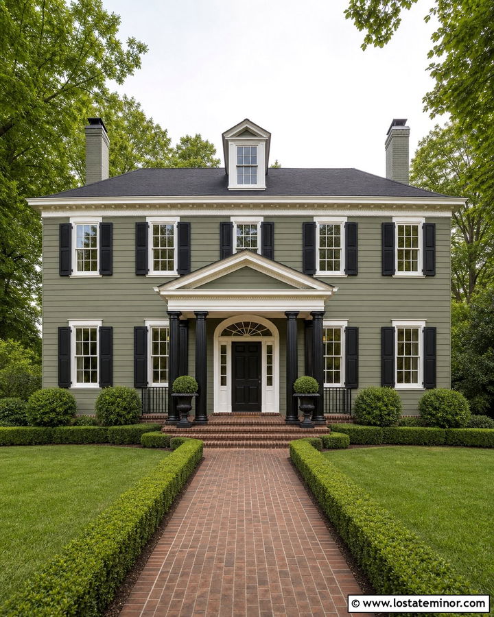 Moss Green Colonial With Black Porch Columns - 30 Moss Green House Design With Porch Columns Ideas