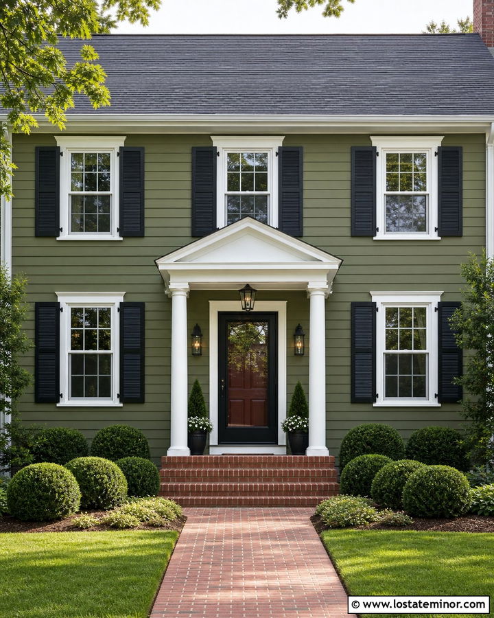Moss Green Colonial With Black Storm Door - 30 Moss Green House Design With Storm Door Ideas