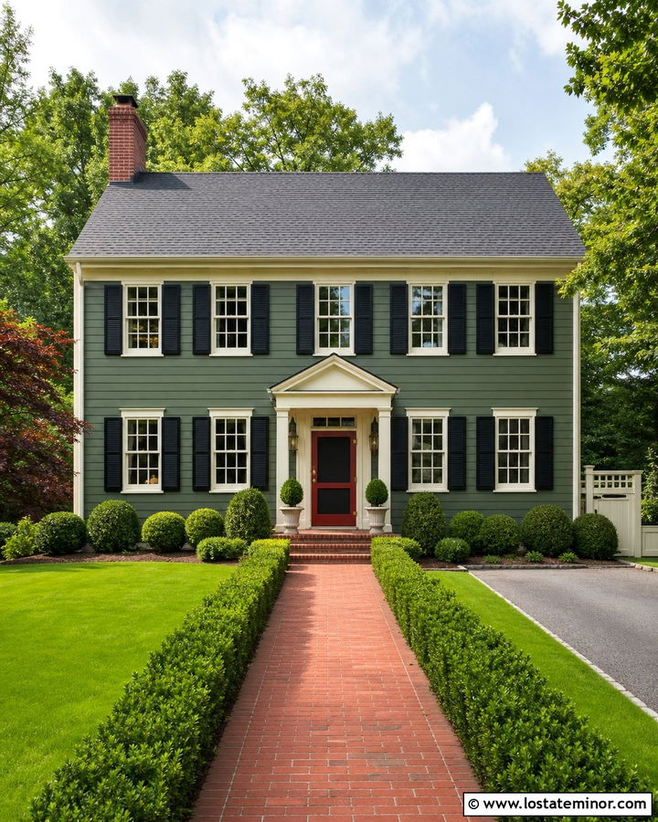 Moss Green Colonial With Red Screen Door - 30 Moss Green House Design With Screen Door Ideas