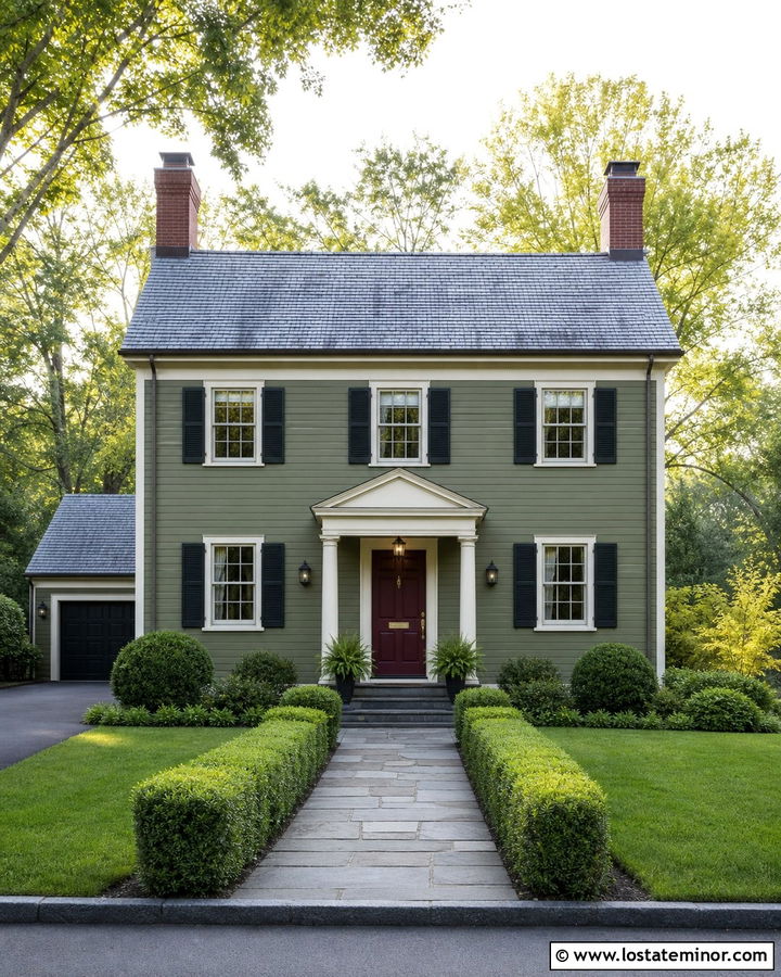 Moss Green Colonial With Twin Chimneys - 30 Moss Green House Design With Chimney Ideas