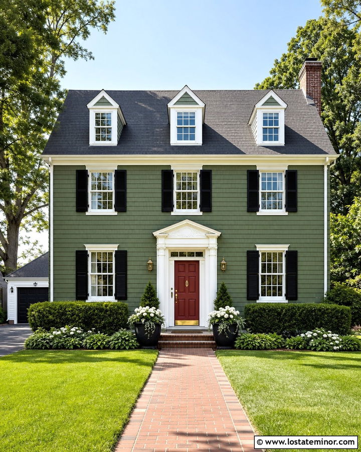 Moss Green Colonial With White Trim - 30 Moss Green House Design With Shingles Ideas