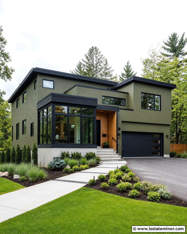 Moss Green Contemporary House With Black Sunroom - 30 Moss Green House Design With Sunroom Ideas