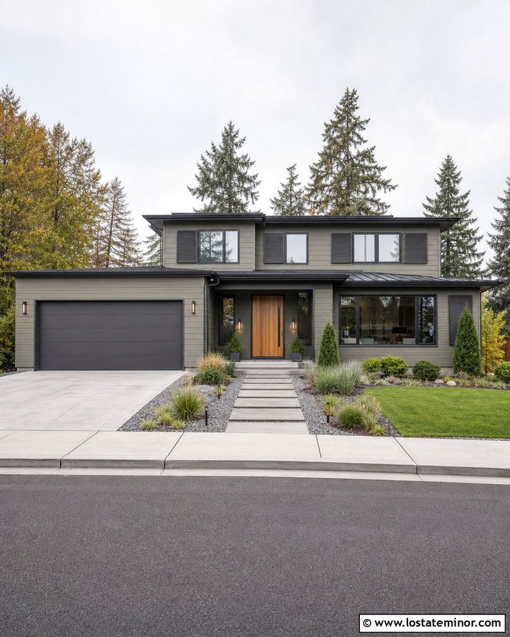 Moss Green Contemporary House With Gray Shutters - 30 Moss Green House Design With Shutters Ideas