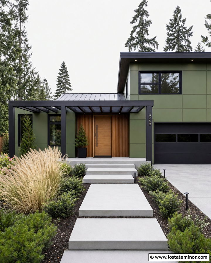 Moss Green Contemporary House With Steel Pergola - 30 Moss Green House Design With Pergola Ideas