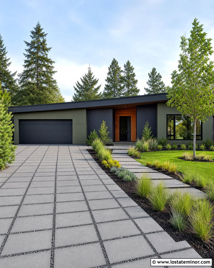 Moss Green Contemporary With Permeable Paver Driveway - 30 Moss Green House Design With Driveway Ideas