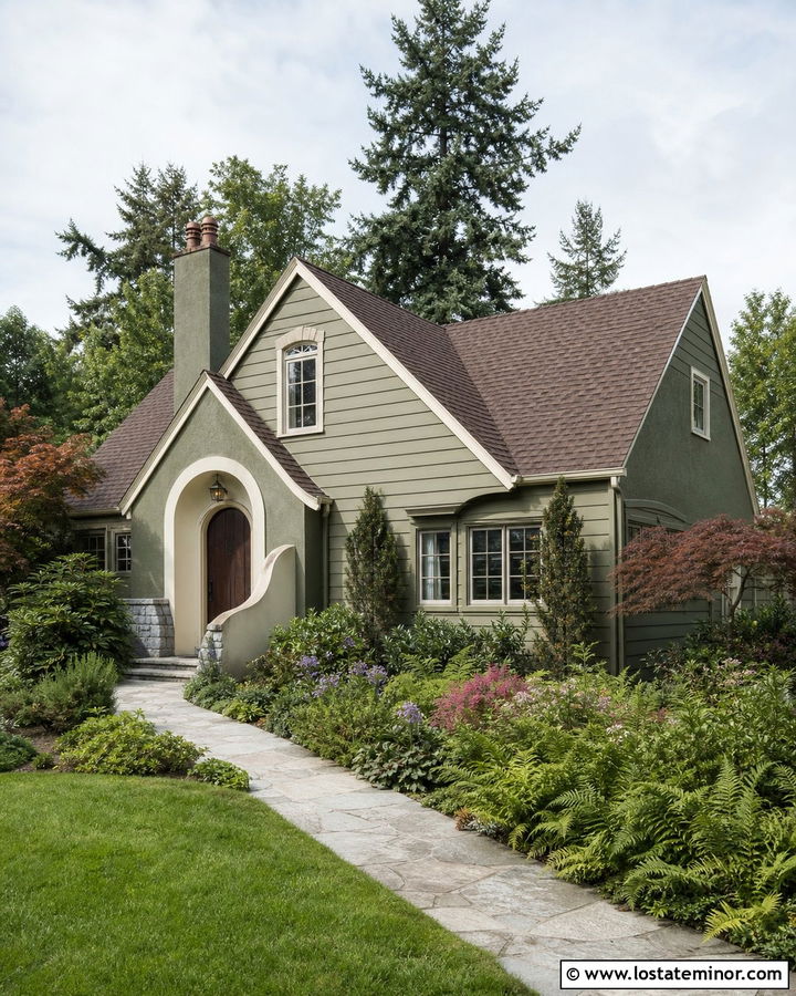 Moss Green Cottage With Arched Portico - 30 Moss Green House Design With Portico Ideas