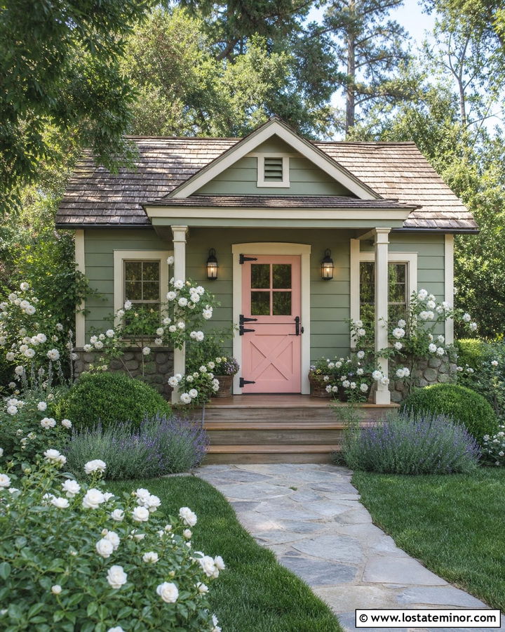 Moss Green Cottage With Blush Dutch Door - 30 Moss Green House Design With Dutch Door Ideas