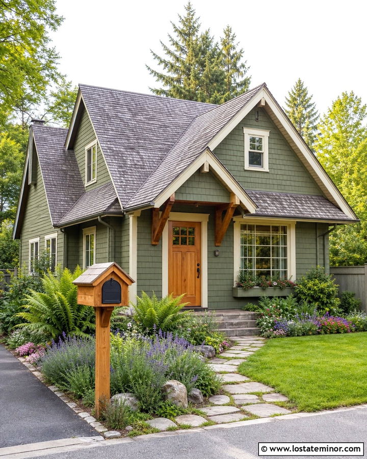 Moss Green Cottage With Cedar Mailbox - 30 Moss Green House Design With Mailbox Ideas