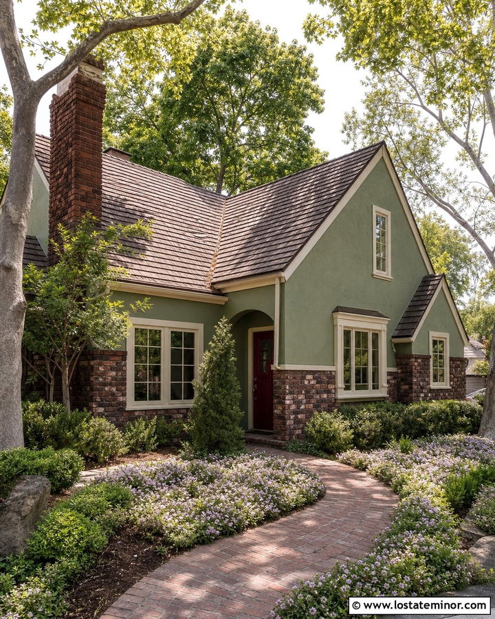 Moss Green Cottage With Clinker Brick Wainscoting - 30 Moss Green House Design With Wainscoting Ideas
