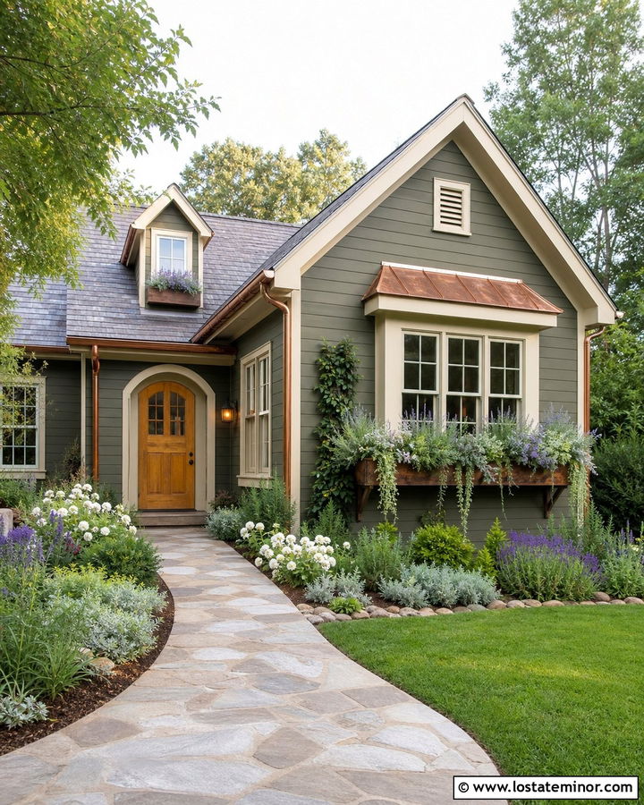 Moss Green Cottage With Copper Window Boxes - 30 Moss Green House Design With Window Boxes Ideas