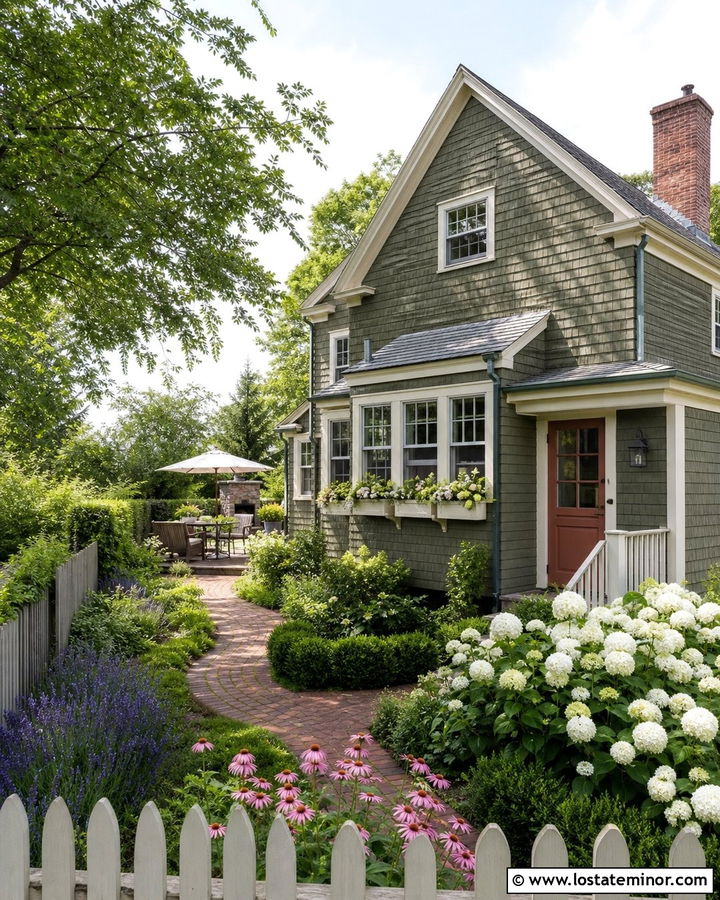 Moss Green Cottage With Flower Garden - 30 Moss Green House Design With Backyard Ideas