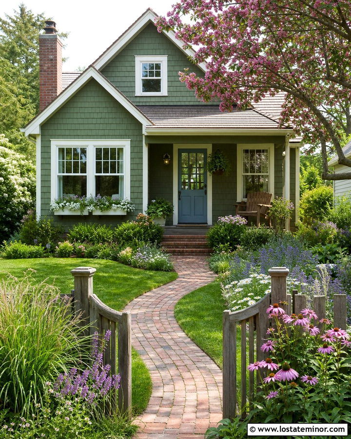 Moss Green Cottage With Flowering Front Garden - 30 Moss Green House Design With Front Yard Ideas