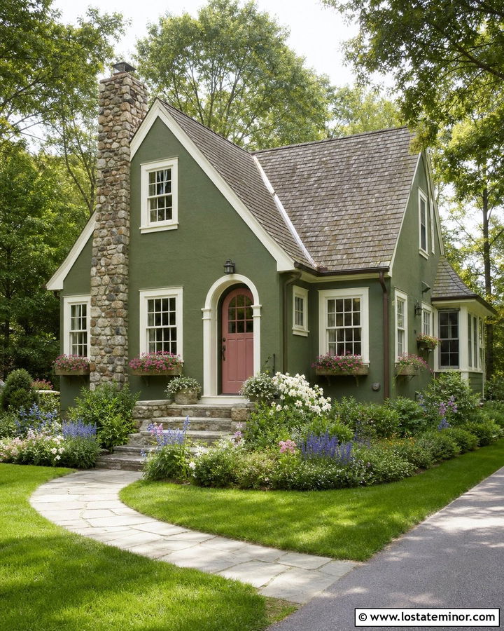 Moss Green Cottage With Flowering Garden Accents - 30 Moss Green House Design With Accents Ideas