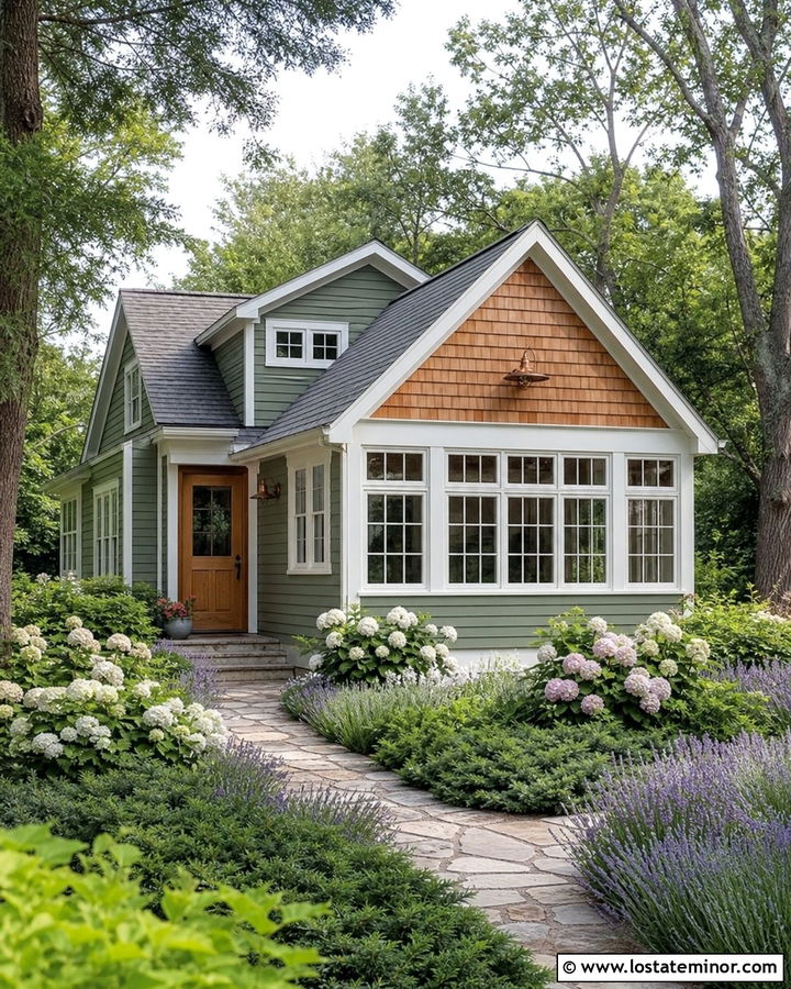 Moss Green Cottage With Gabled Sunroom - 30 Moss Green House Design With Sunroom Ideas