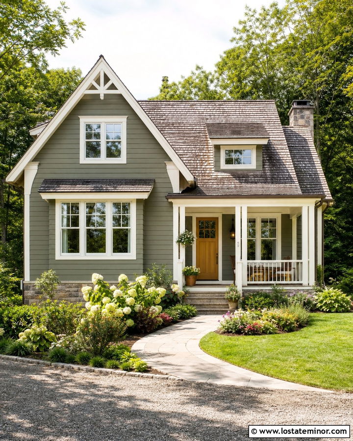 Moss Green Cottage With Ivory Trim - 30 Moss Green House Design With Trim Ideas