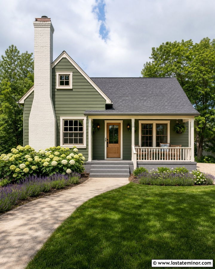 Moss Green Cottage With Painted Brick Chimney - 30 Moss Green House Design With Chimney Ideas