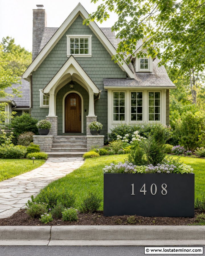 Moss Green Cottage With Planter Box Numbers - 30 Moss Green House Design With House Numbers Ideas