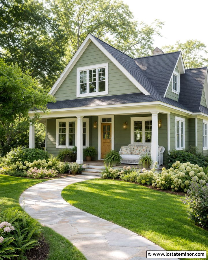 Moss Green Cottage With White Wicker Daybed - 30 Moss Green House Design With Daybed Ideas