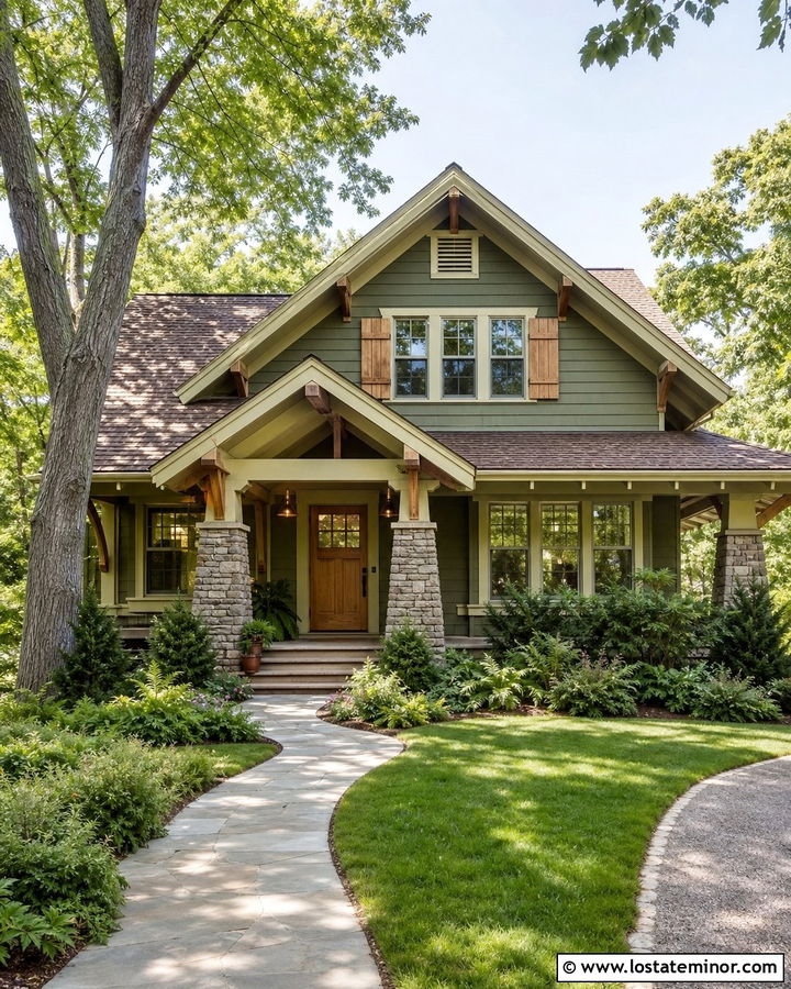 Moss Green Craftsman House With Cedar Shutters - 30 Moss Green House Design With Shutters Ideas