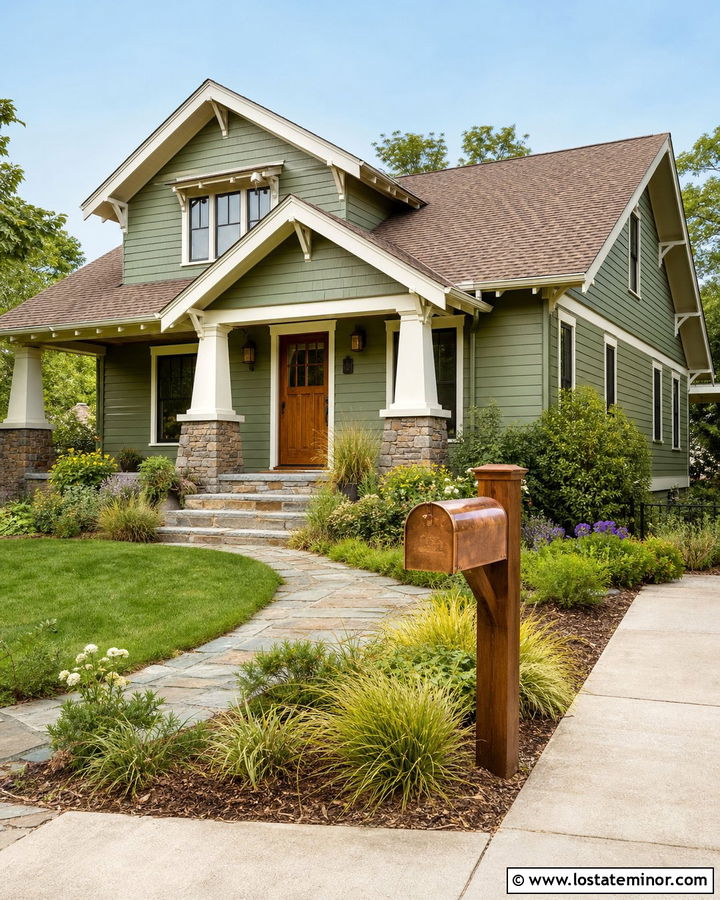 Moss Green Craftsman House With Copper Mailbox - 30 Moss Green House Design With Mailbox Ideas