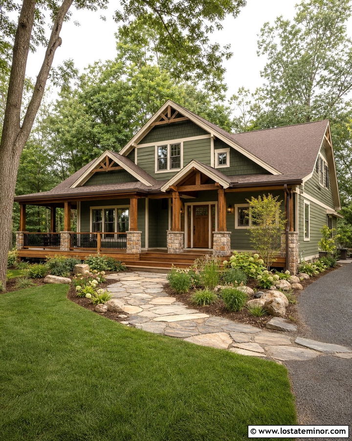 Moss Green Craftsman House With Deck - 30 Moss Green House Design With Deck Ideas