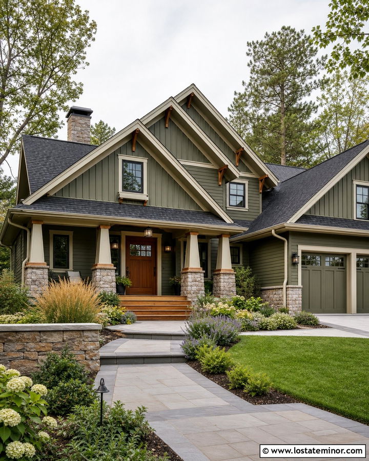 Moss Green Craftsman House With Gables - 30 Moss Green House Design With Gables Ideas