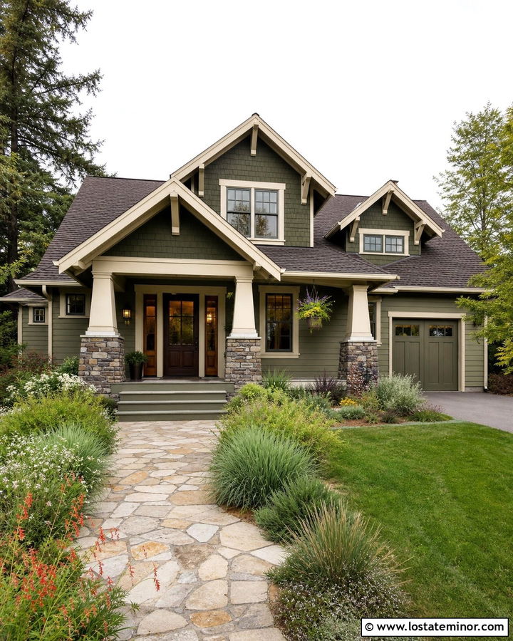 Moss Green Craftsman With Bronze Storm Door - 30 Moss Green House Design With Storm Door Ideas