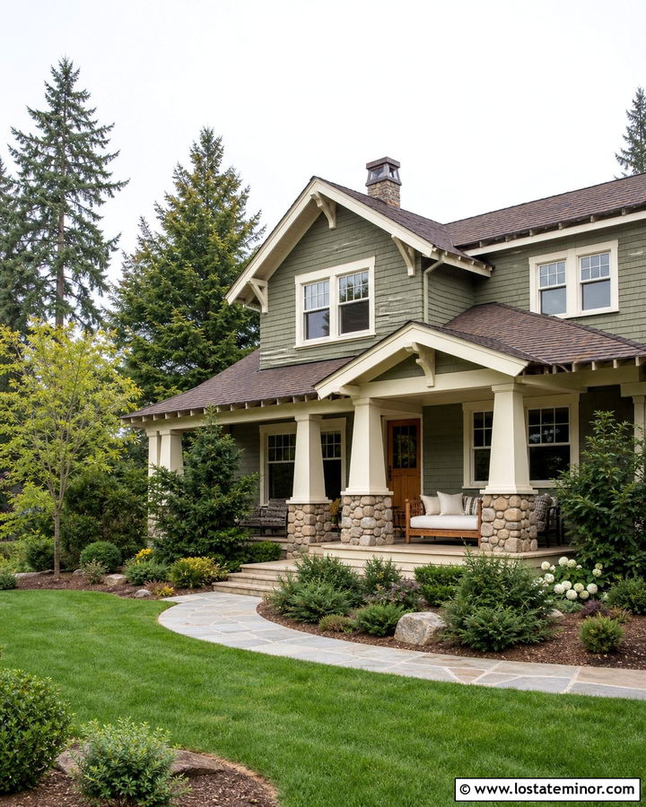 Moss Green Craftsman With Cedar Porch Daybed - 30 Moss Green House Design With Daybed Ideas