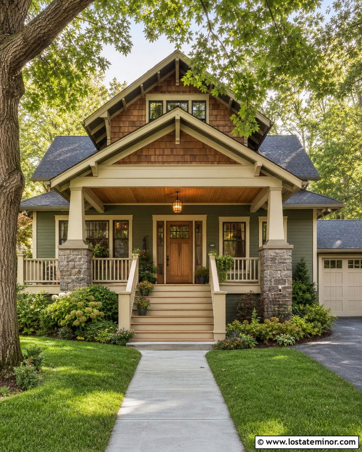 Moss Green Craftsman With Cedar Shake Porch - 30 Moss Green House Design With Cedar Shake Ideas