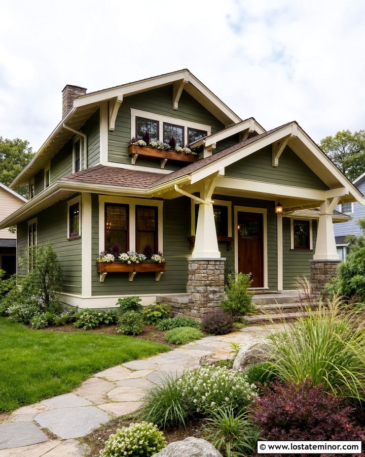 Moss Green Craftsman With Cedar Window Boxes - 30 Moss Green House Design With Window Boxes Ideas