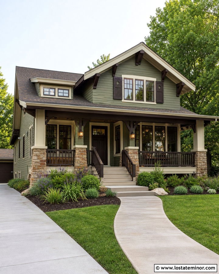 Moss Green Craftsman With Mission Shutters - 30 Moss Green House Design With Shutters Ideas