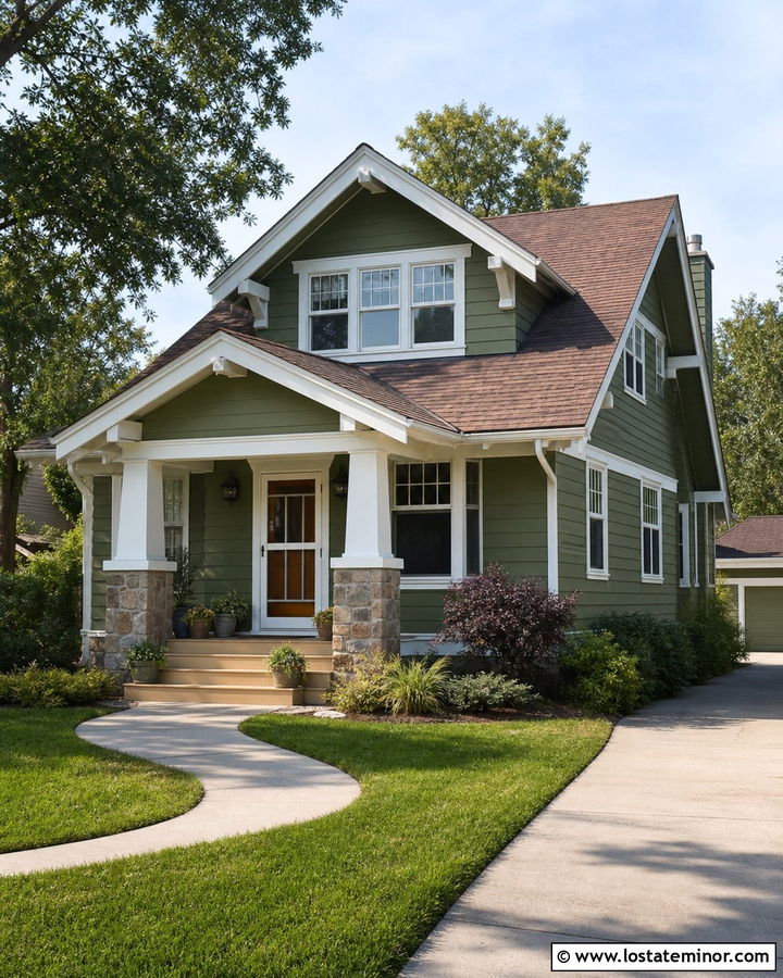 Moss Green Craftsman With White Screen Door - 30 Moss Green House Design With Screen Door Ideas