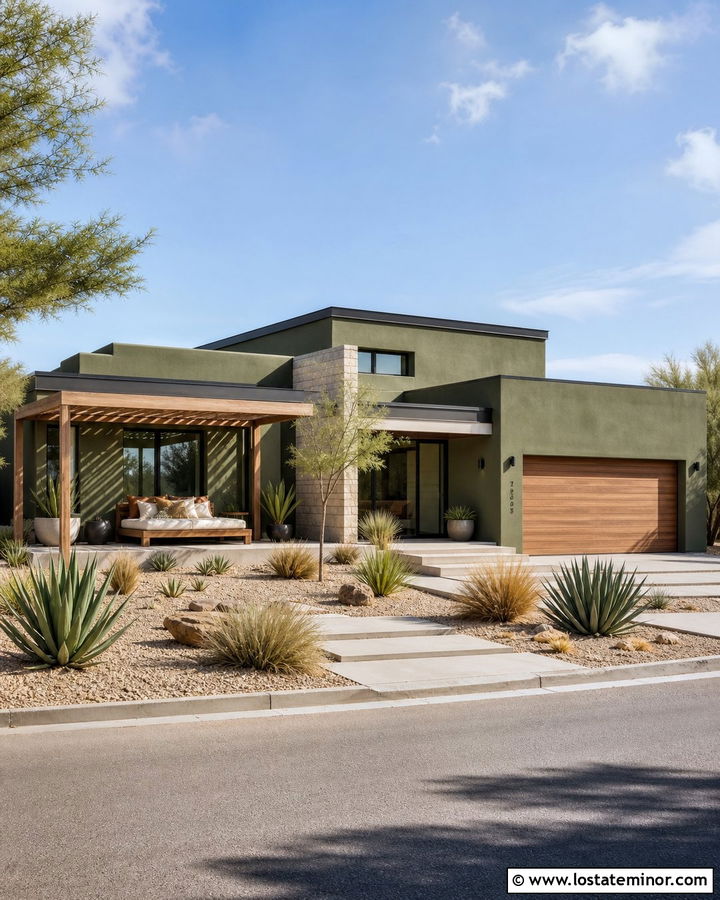 Moss Green Desert House With Teak Canopy Daybed - 30 Moss Green House Design With Daybed Ideas