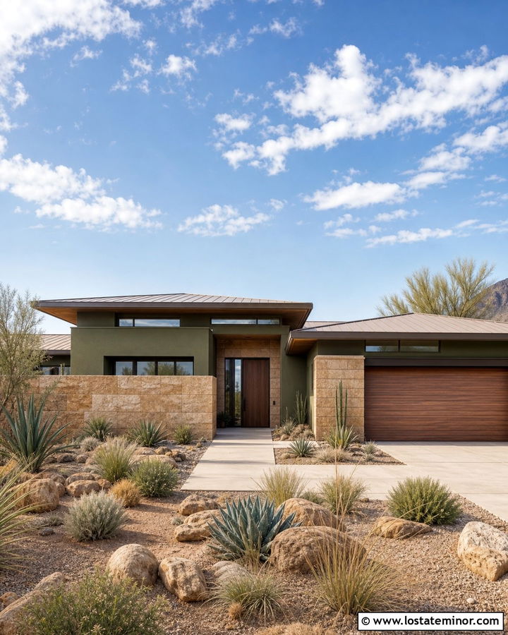 Moss Green Desert Modern House With Sandstone - 30 Moss Green House Design With Stone Accents Ideas