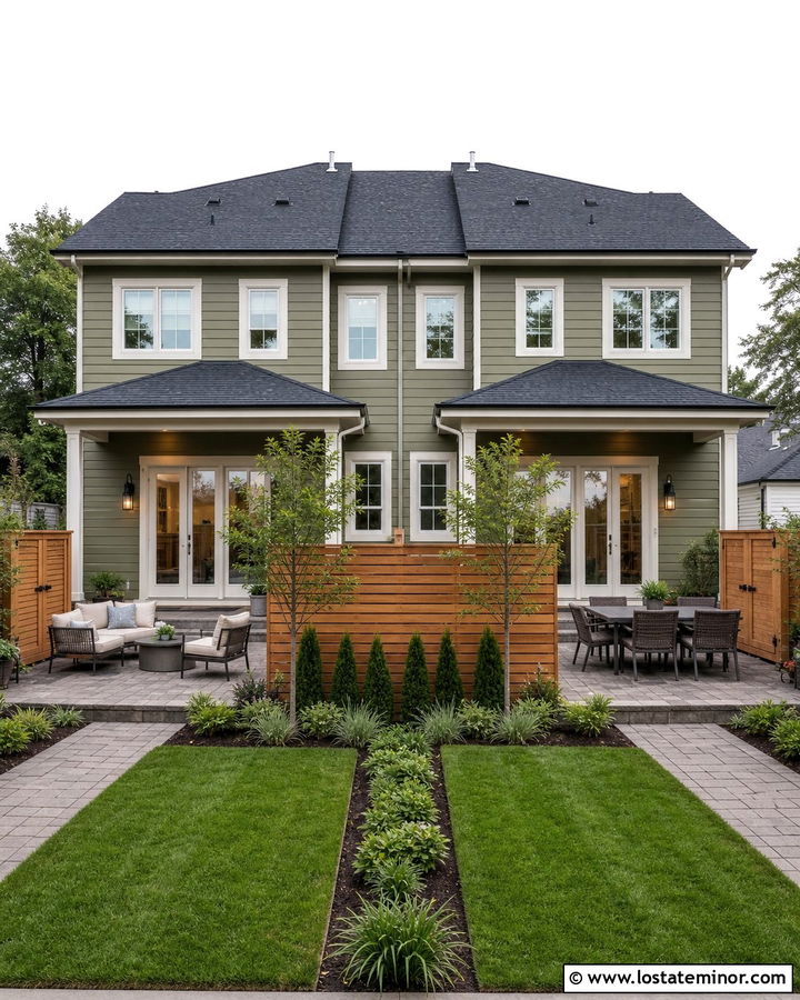 Moss Green Duplex With Divided Backyard - 30 Moss Green House Design With Backyard Ideas